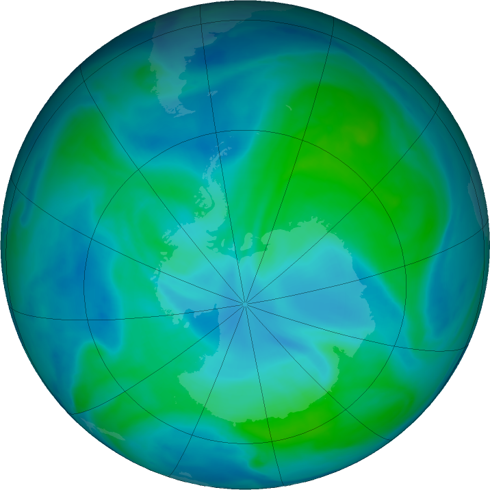Antarctic ozone map for 20 January 2022